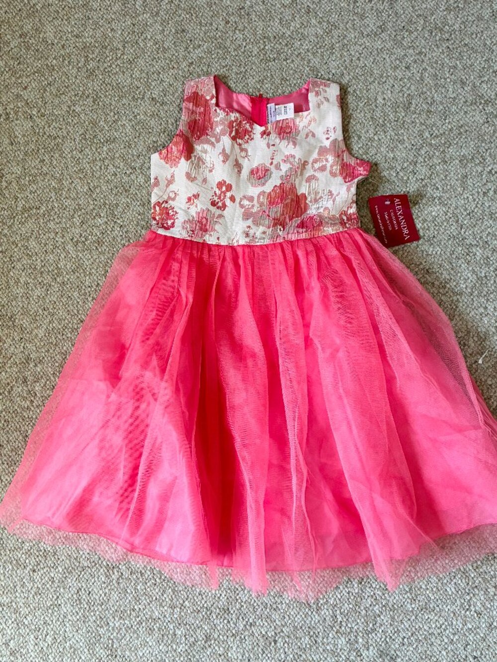 Girls Alexandra of California USA Coral Pink Floral Flared Girls Dress 10